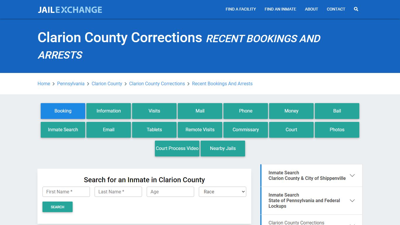 Clarion County Corrections Recent Bookings And Arrests - Jail Exchange