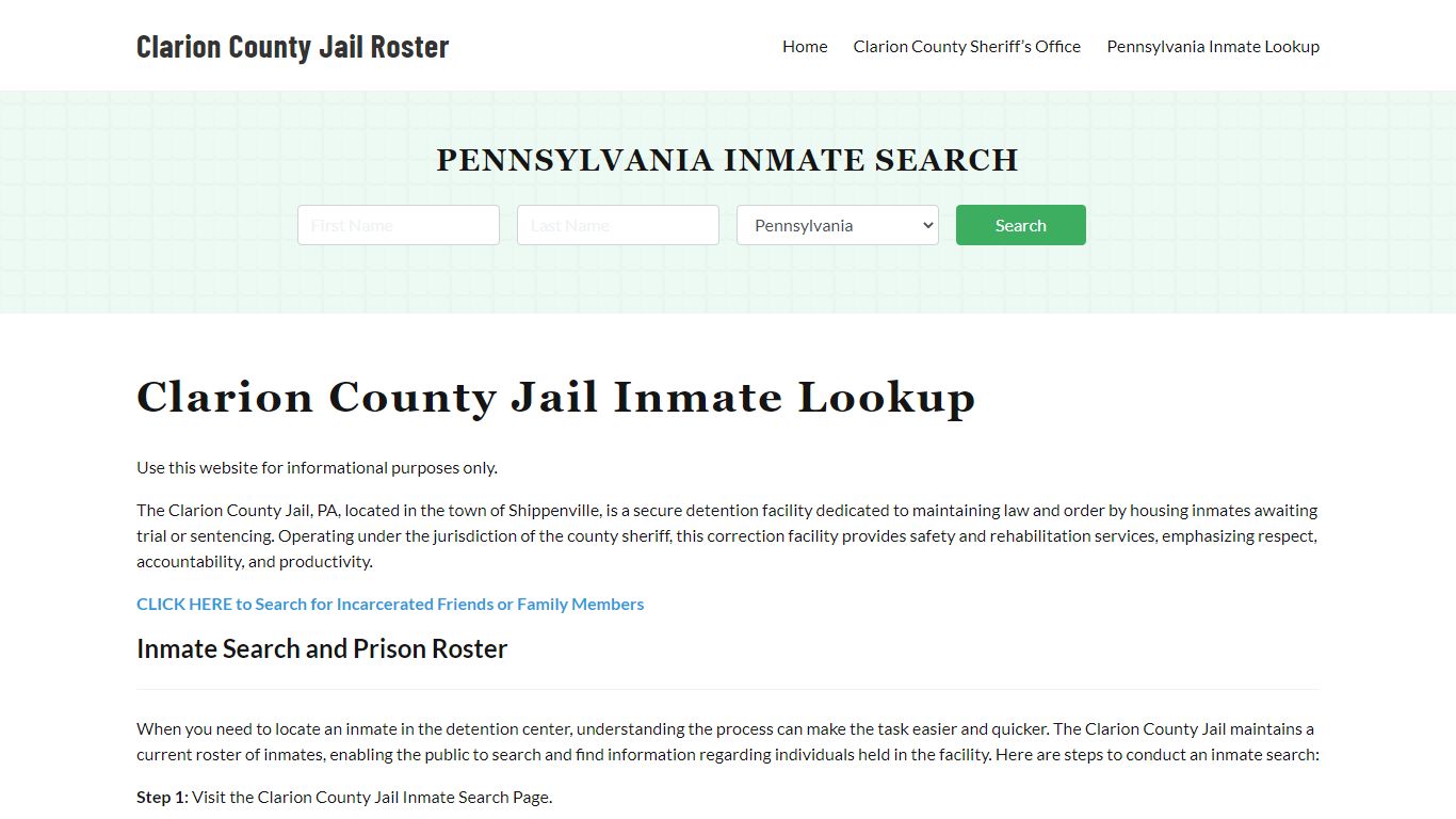 Clarion County Jail Roster Lookup, PA, Inmate Search