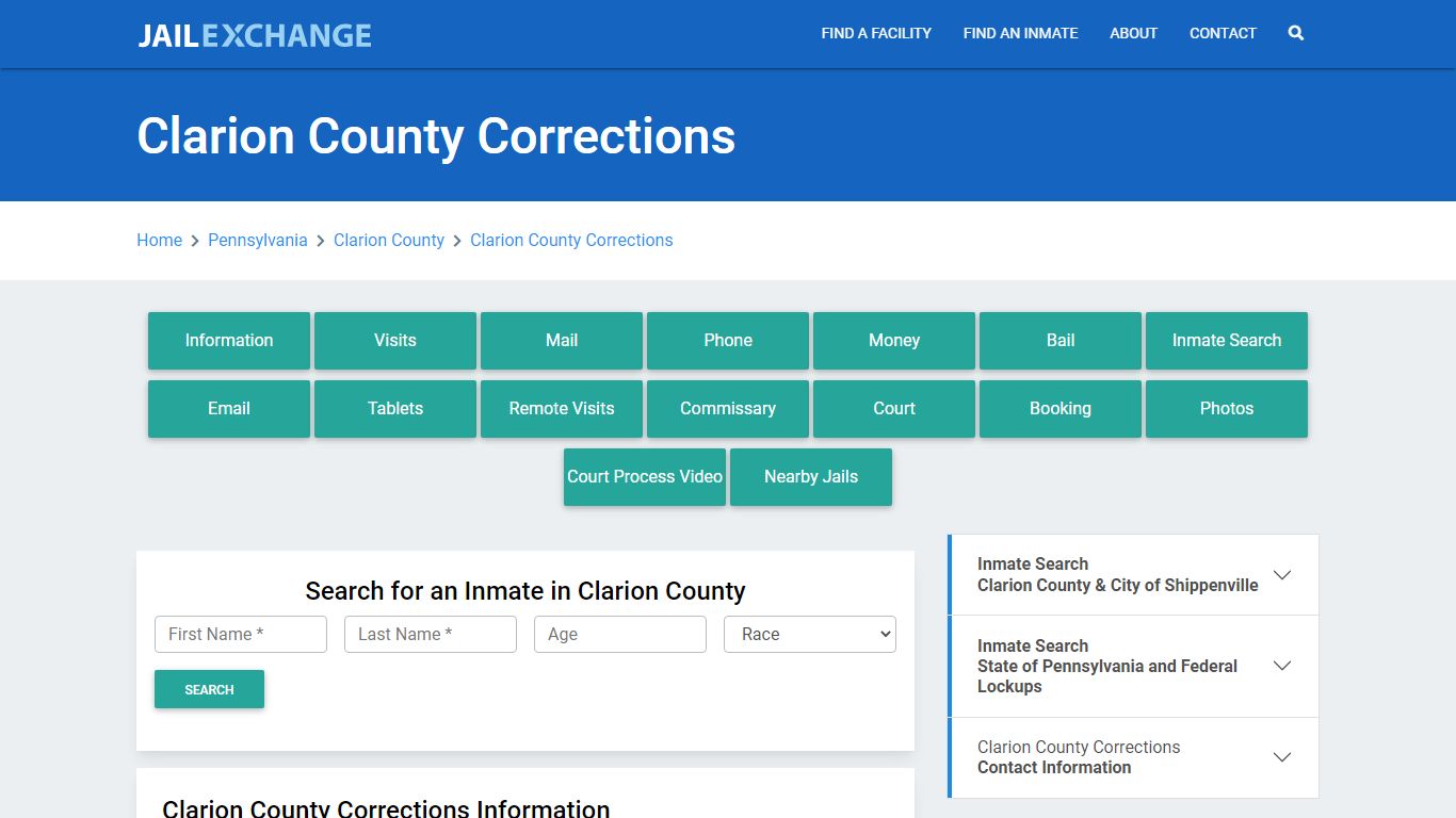 Clarion County Corrections Roster Lookup, PA, Inmate Search - Jail Exchange