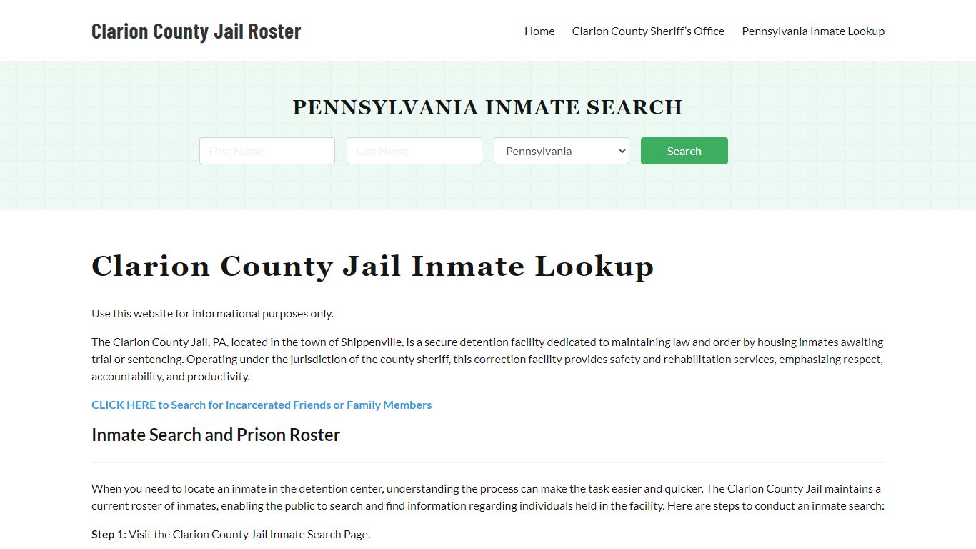 Clarion County Jail Roster Lookup, PA, Inmate Search
